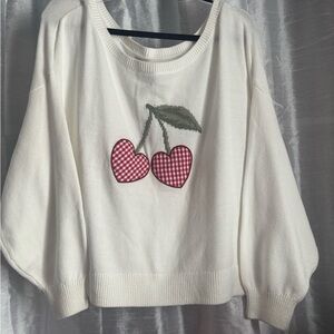 Hollister NWT White Sweater with Heart Cherry Design XL